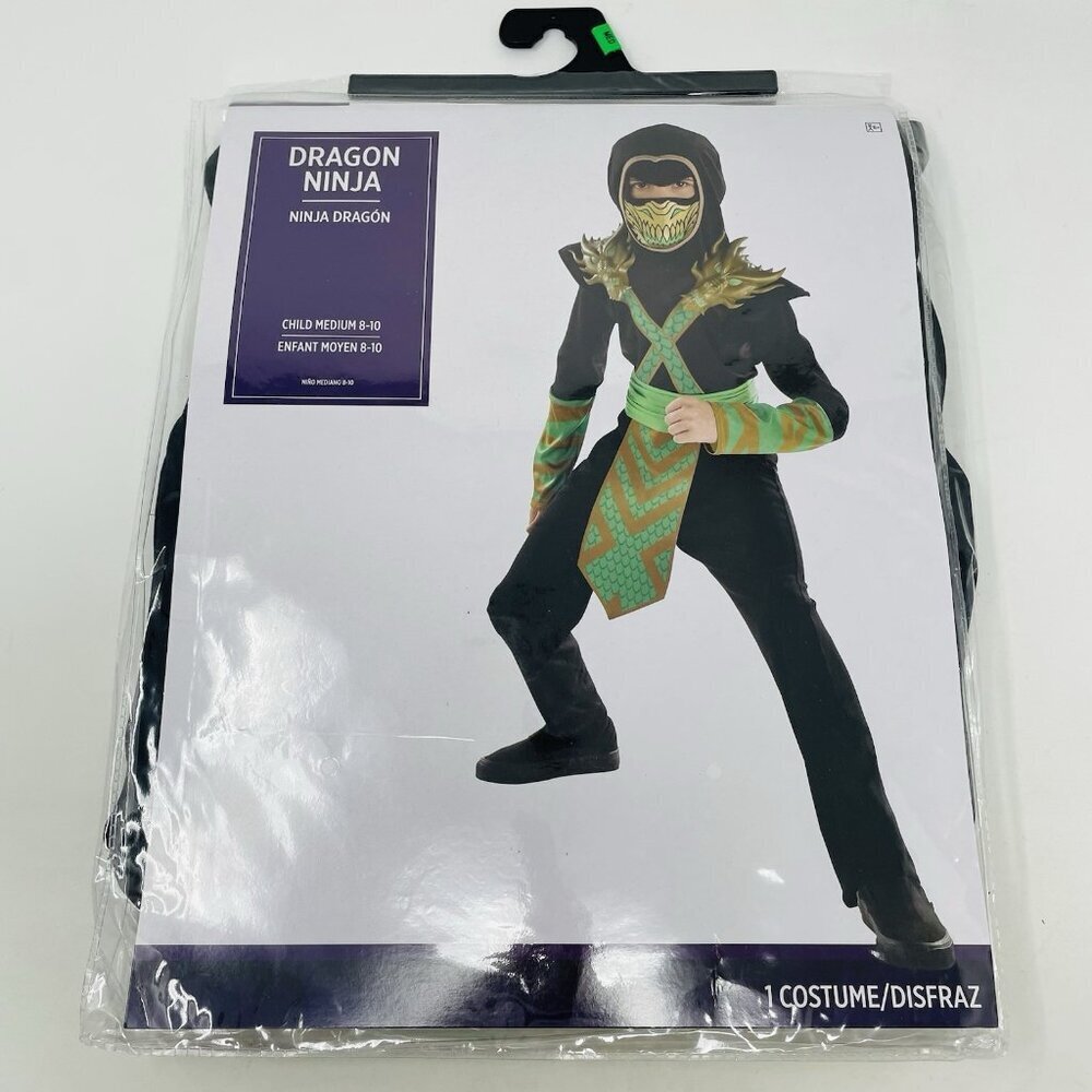 Dragon‎ Ninja Youth Child Boys Size Medium 8-10 Halloween Dress Up Costume Black - Picture 2 of 7